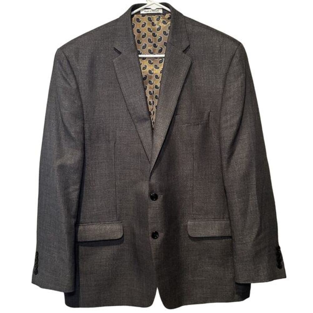 CHAPS Classic Blazer Sport Coat Gray Size 44L Yellow Paisley Lining Academia EUC